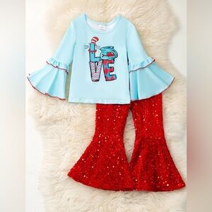 Kids Blue Top and Red Sequin Pants Set